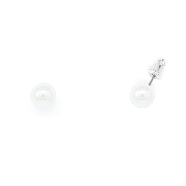 Silver Tone Pearl Stud Earrings