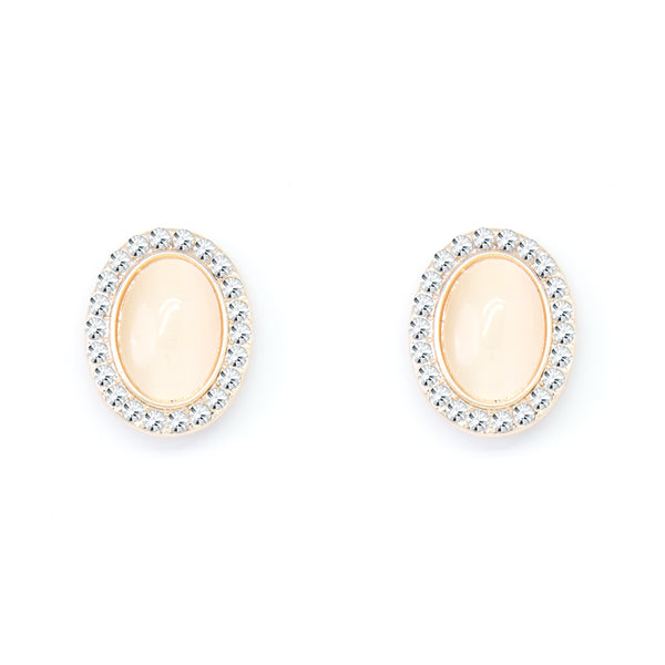 Rose Gold Oval Stud Earrings With Light Pink Centre Crystal