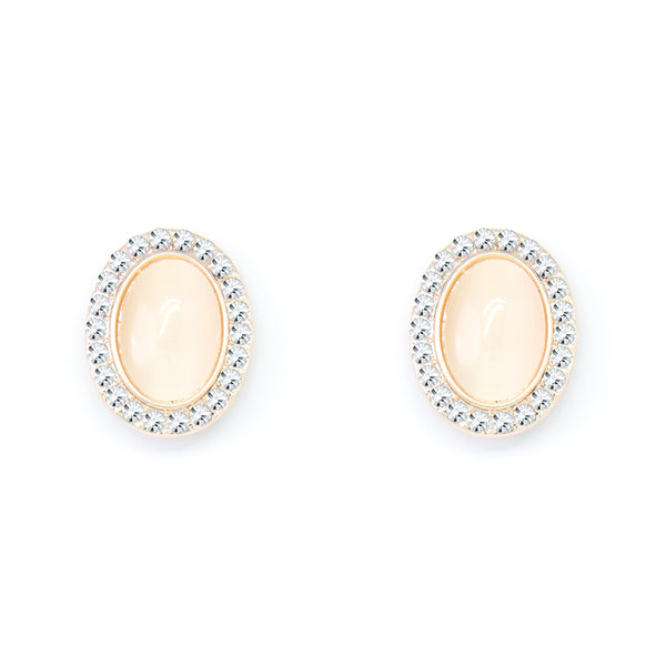 Rose Gold Oval Stud Earrings With Light Pink Centre Crystal