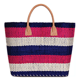 Navy cerise and white straw Handbag
