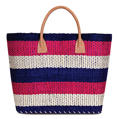 Navy cerise and white straw Handbag