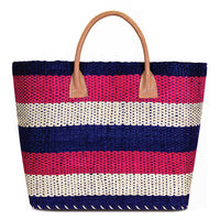 Navy cerise and white straw Handbag