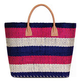 Navy cerise and white straw Handbag