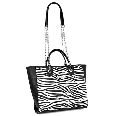 Andrea Black and White Zebra Print Handbag