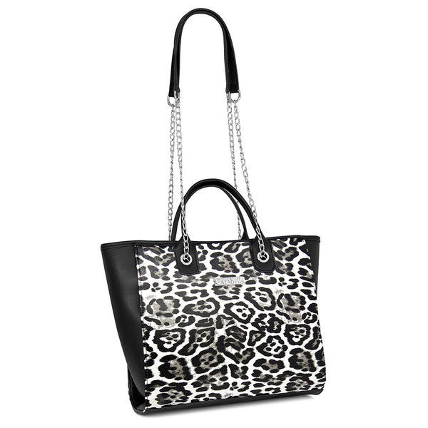 Andrea Black and white leopard print tote