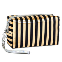 Square rose gold and black stripe cosmetic bag