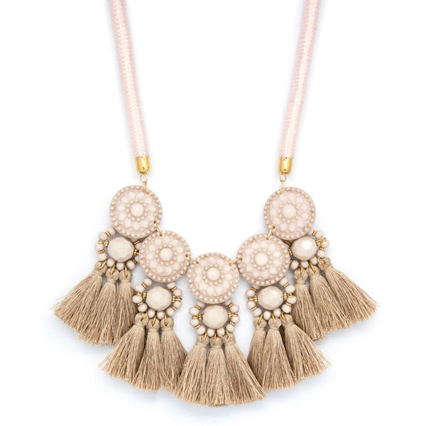 Gold Tone Blush Pink Tassel Necklace.