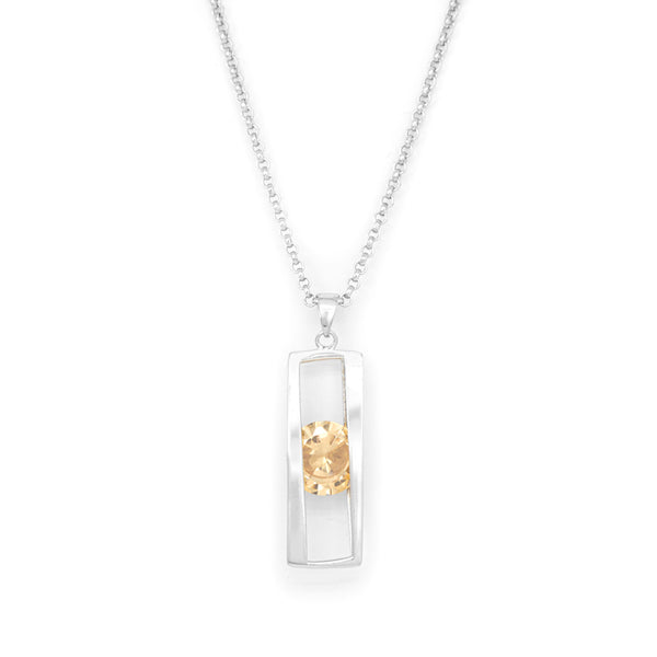 Sterling Silver Long Pendant With Amber Crystal