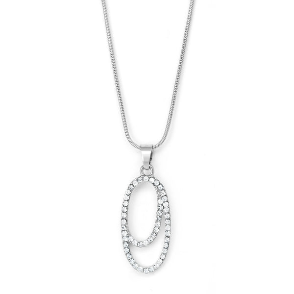 Silver Tone Oval Pendant With Clear Crystals