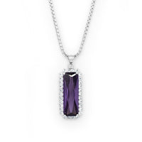 Sterling Silver Rectangular Pendant with Purple Crystal