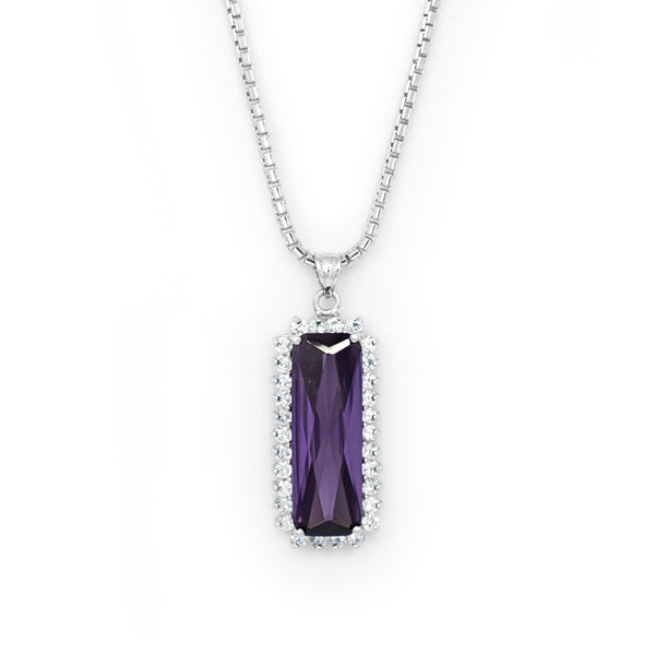 Sterling Silver Rectangular Pendant with Purple Crystal