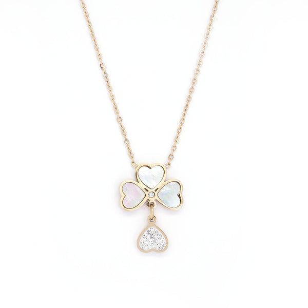 Stainless Steel Rose Gold Necklace With Clover Leaf Pendant
