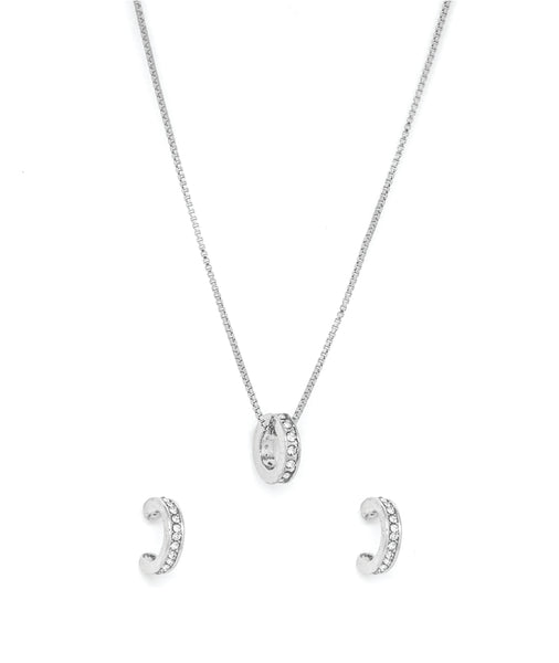 Silver Tone Cylindrical Earring And Necklace Set