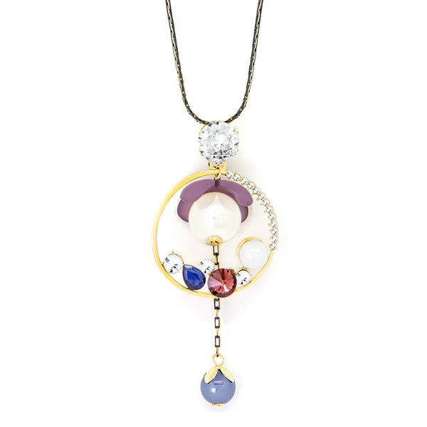 Round pendant with muticolour crystals and beads