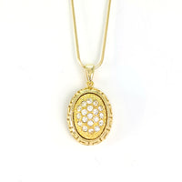 Gold Tone Oval Pendant With Clear Crystals