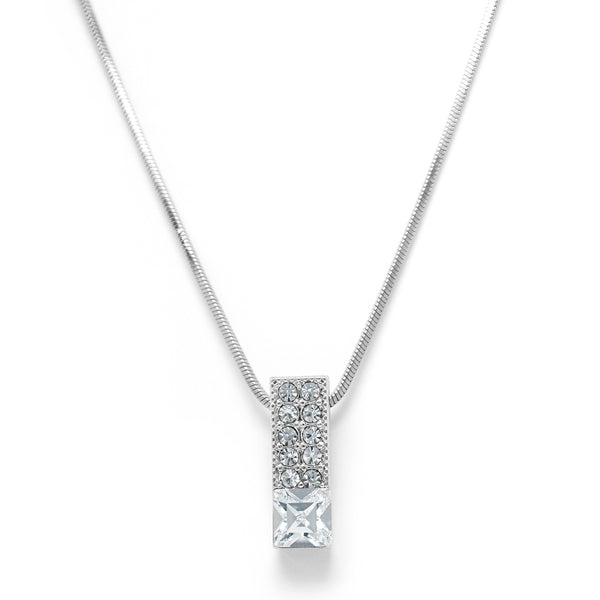 Silver tone rectangular pendant with clear crystals