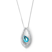 Silver tone aqua teardrop pendant