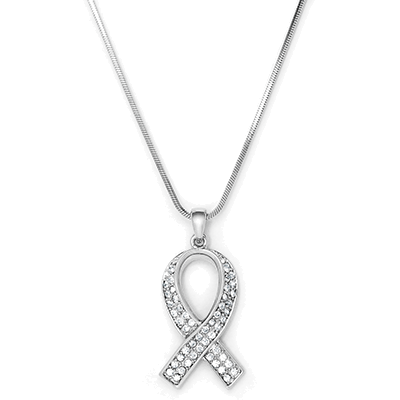 Silver tone cancer pendant encrusted with crystals
