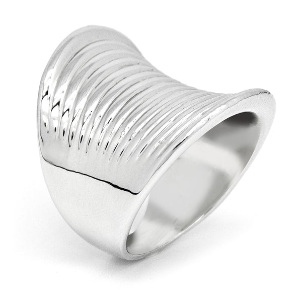 Silver Tone Ribbed Flair Ring