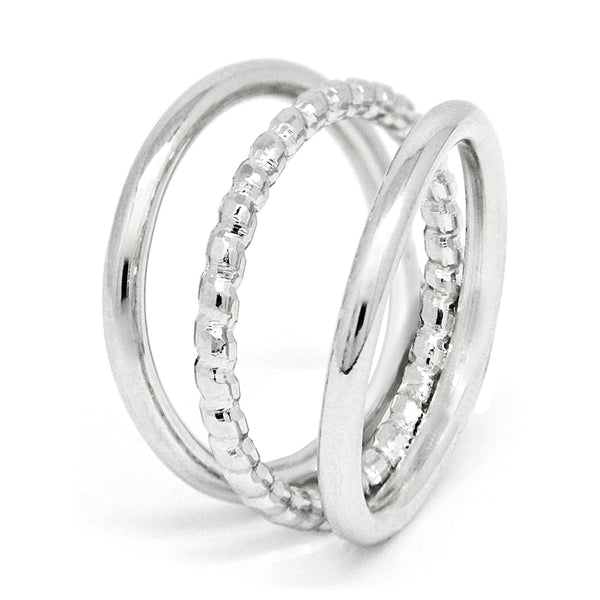 Silver tone triple band ring