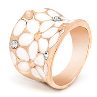 Rose gold tone ring with white flower inlay