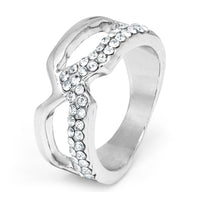Silver-tone double band with crystal inlay