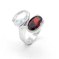 Silver Tone Double Headed Ring With Swarovski Crystals