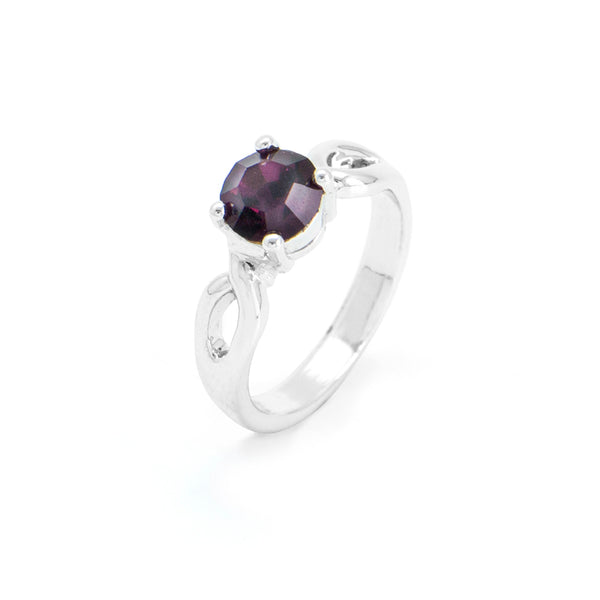 Silver Tone Ring With Dark Purple Crystal
