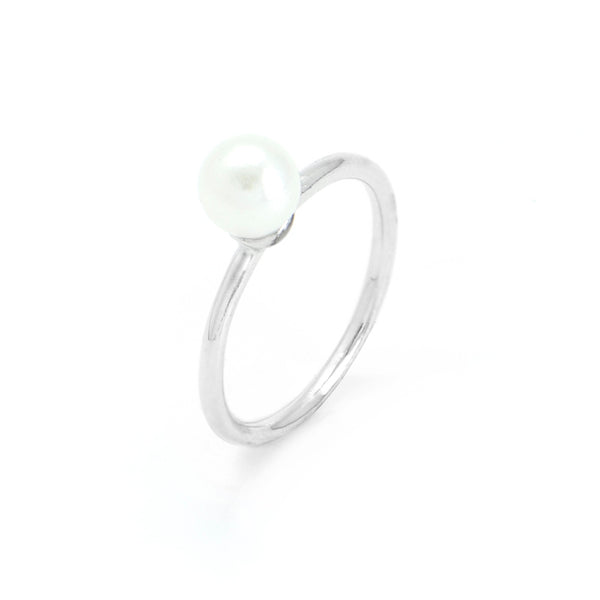 Silver Tone Thin Band With Pearl