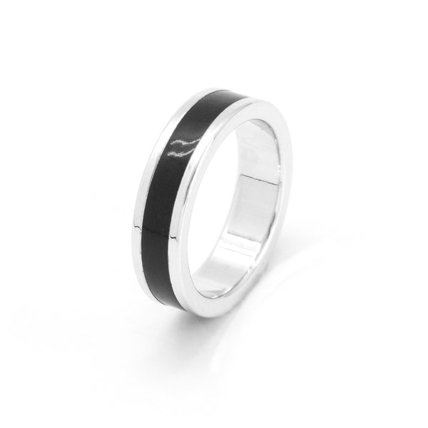Silver Tone Band With Black Inlay