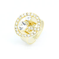 Gold Tone Ring With Clear Crystals