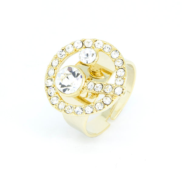 Gold Tone Ring With Clear Crystals
