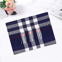 Navy, black and red check print scarf