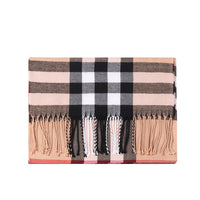 Tan, black and red check print scarf