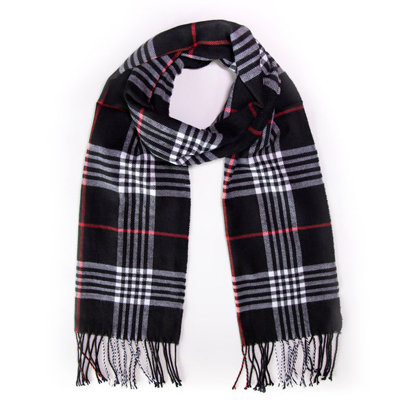 Black, white and red check print scarf