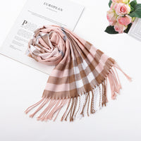 Pink and tan check print scarf