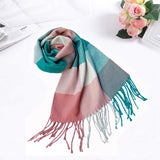 Pink and blue check print scarf
