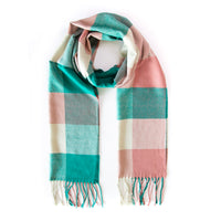 Pink and blue check print scarf