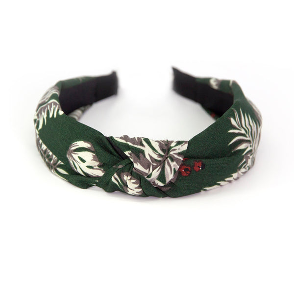 Dark Green floral knot headband