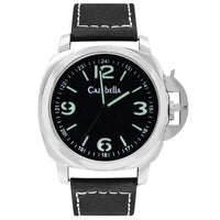 Men's Round Silver Tone Watch With Black