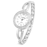 Ladies silver tone watch with silver bezel