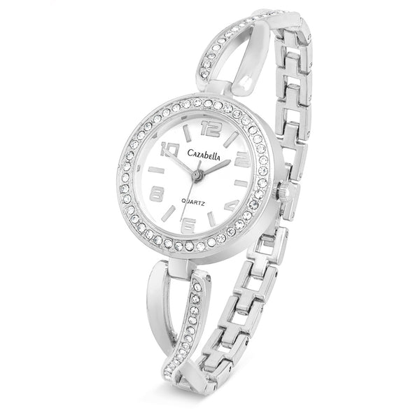 Ladies silver tone watch with silver bezel