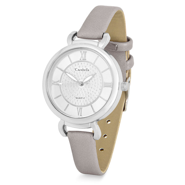Ladies Silver And Grey Watch With Leatherette Strap