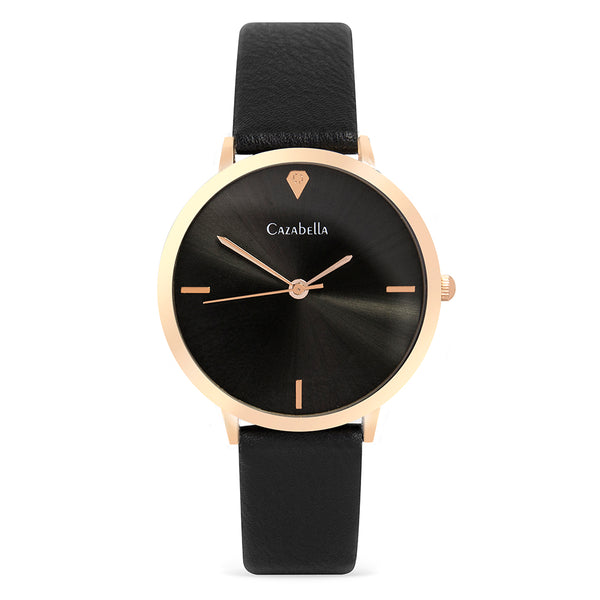 Rose gold watch online with black strap