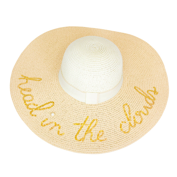 Beige straw beach hat. Head in the clouds...